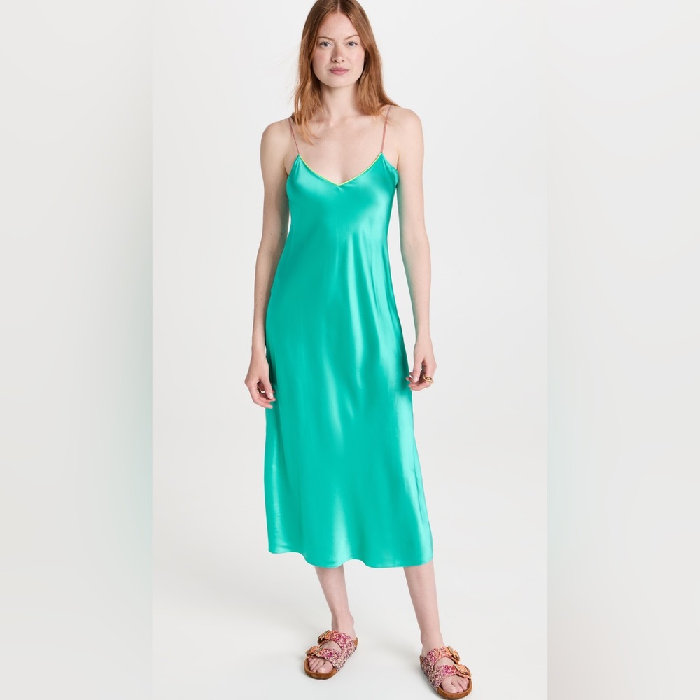 DANNIJO 
Midi Bias Slip Dress 
Neon Turquoise